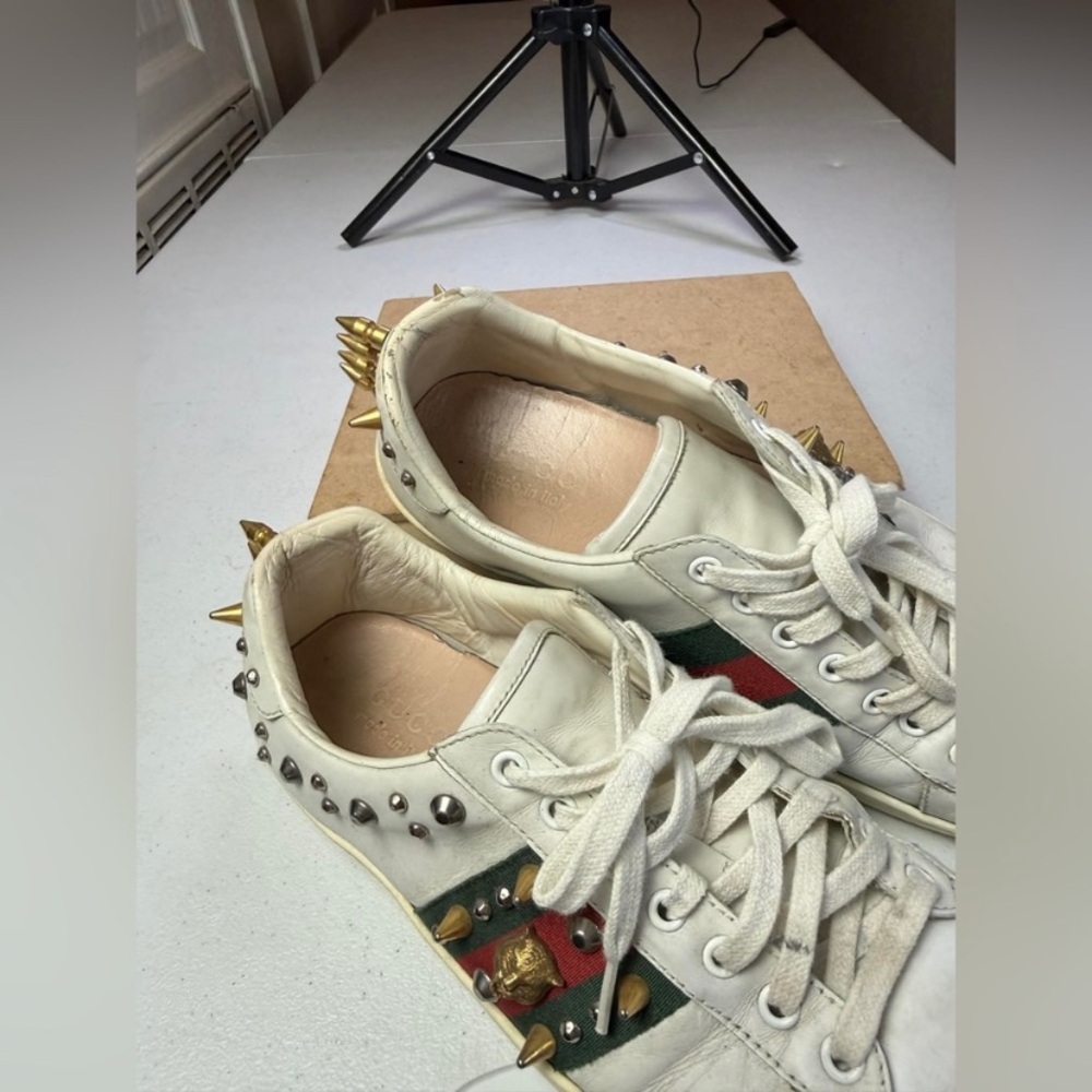 Gucci Sneakers White with Web and Studs Sz 7.5 G / US 8.5 - Picture 12 of 14